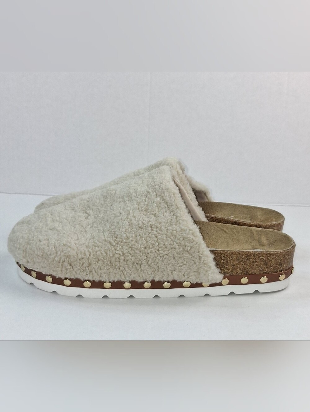 Steven NEW YORK Faux Sherling Studded Slip On Mule Loafers